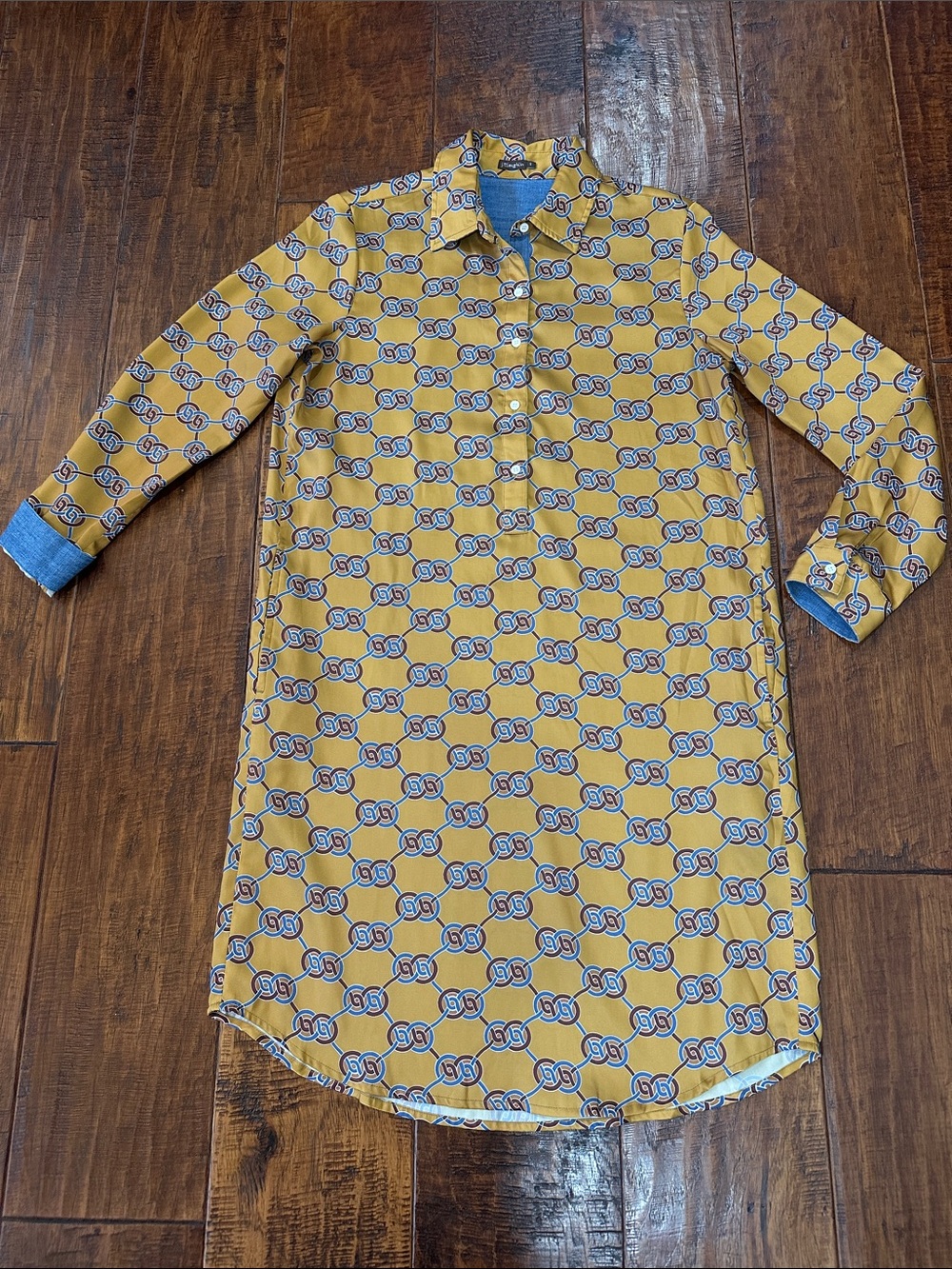 ✨ J. McLaughlin Amara Dress Midi Heraldic Knot Golden Ochre Size Small